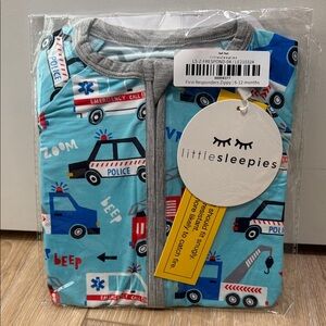 Little Sleepies Police Print Kids Pajamas in Blue and Gray
